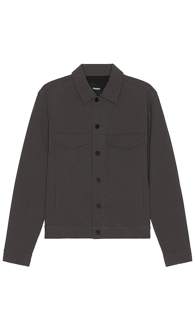 Theory River Stretch Neoteric Twill Trucker Jacket In Dark Grey