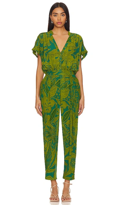 Poupette St Barth Becky Printed Jumpsuit In Green Gauguin