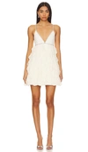 Alice And Olivia Wilmarie Embellished Lace Ruffle Mini Gown In Off White