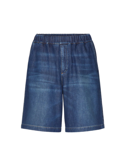 Valentino Short In Denim Denim Denim Lav. Blu Scuro In Blue