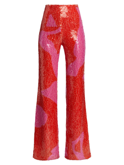Silvia Tcherassi Women's Avellino Sequined Wide-leg Pants In Vermillion Pink