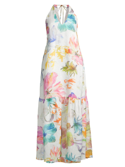 120% Lino Sleeveless Floral-print Linen Halter Maxi Dress In Maxi Floral