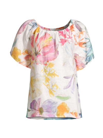 120% Lino Off-shoulder Floral-print Linen Blouse In Maxi Floral