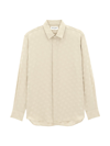 Saint Laurent Men's Shirt In Dotted Shiny And Matte Silk In Creme