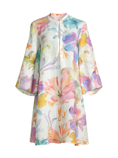 120% Lino Women's Linen Floral Halter Maxi Dress In Maxi Floral