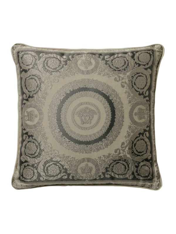 Versace baroque-print frayed-edge cushion - Yellow