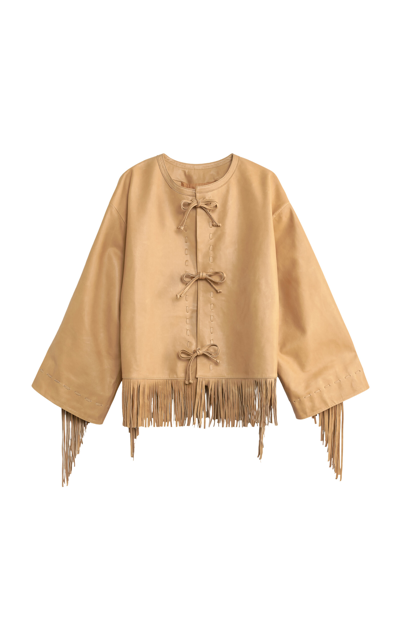 By Malene Birger Embroidered Leather Jacket In Neutrals