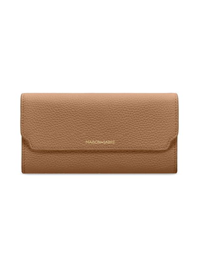Maison De Sabre Maison De Sabré Long Leather Flap Wallet In Sandstone Lily