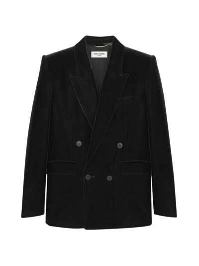 Saint Laurent Double-breasted Jacket In Velvet In Black