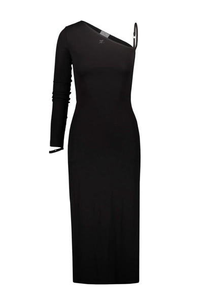 Courrèges One Sleeve Long Dress In Black