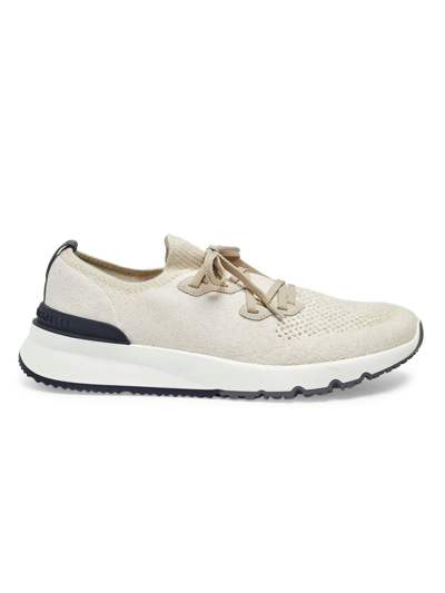 Brunello Cucinelli Men's Stretch-knit Low-top Sneakers In Beige