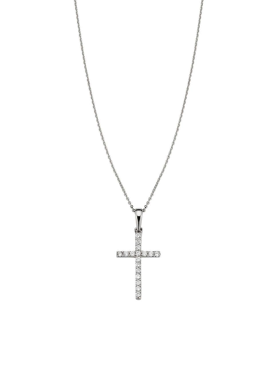 Oradina Women's 14k White Gold Faith Diamond Cross Pendant Necklace