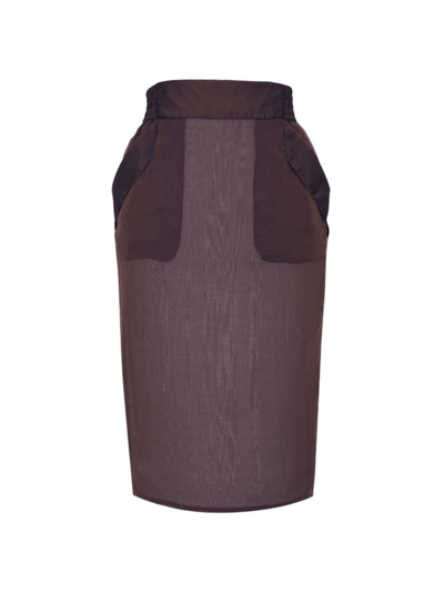 Saint Laurent Women's Pencil Skirt In Silk Muslin In Marron Fonce