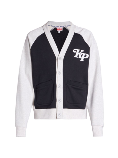 Kenzo Versatile Two-tone Cotton Cardigan With Raglan Sleeves In Black