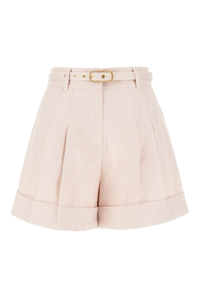 Zimmermann Matchmaker Belted Linen Tailored Shorts In Pink