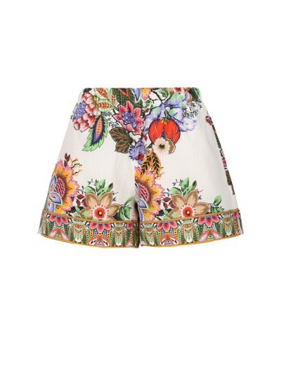 Etro Floral Printed Elasticated Waist Shorts In Bianco/multicolour