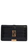 VERSACE LA GRECA CROC EMBOSSED LEATHER WALLET ON A CHAIN
