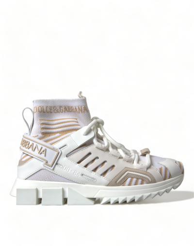 Dolce & Gabbana White Beige Sorrento Socks Sneakers Shoes In Neutral