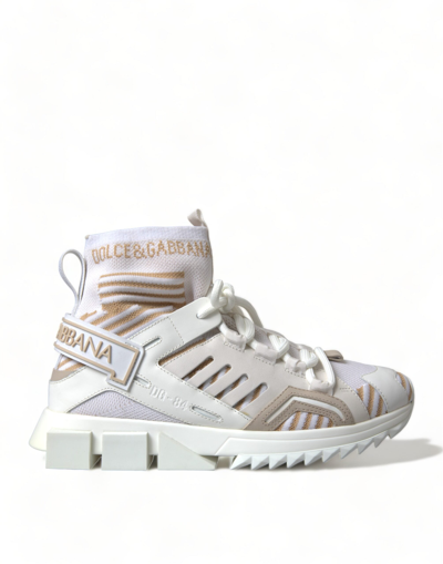 Dolce & Gabbana White Beige Sorrento Socks Sneakers Shoes In Brown