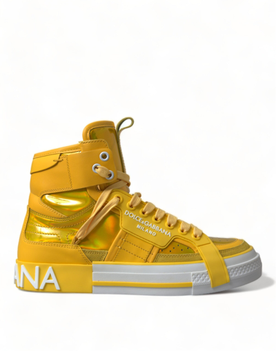 Dolce & Gabbana Yellow White Leather High Top Trainers Shoes