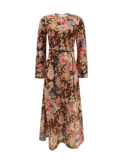 Zimmermann August Floral Bias Maxi Dress In Chocolate Floral