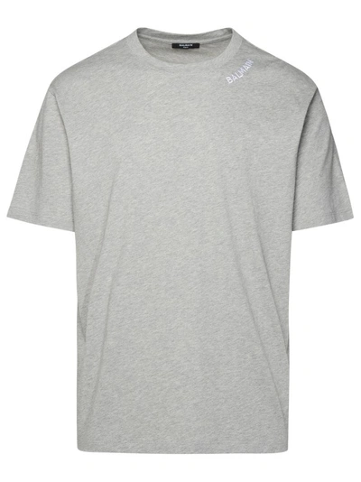Balmain Logo-embroidered Cotton T-shirt In Grey