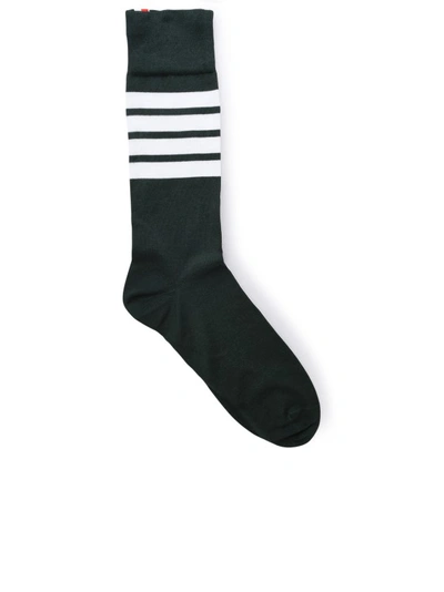 Thom Browne Green Cotton Blend Sock In Black