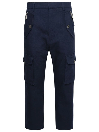 Balmain Cargo Cotton Cropped Trousers In Blue