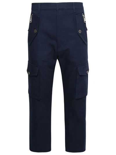 Balmain Cargo Cotton Cropped Trousers In Navy