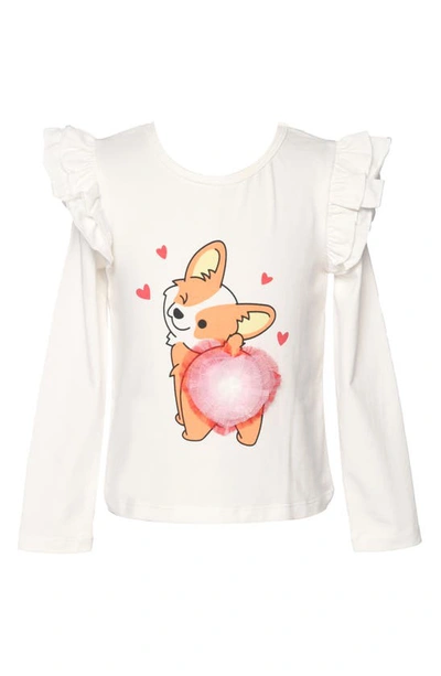Truly Me Kids' Corgi Long Sleeve Cotton Graphic T-shirt In White