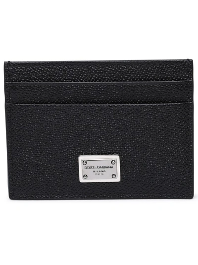 Dolce & Gabbana Calfskin Card Holder With Branded Plate In Black