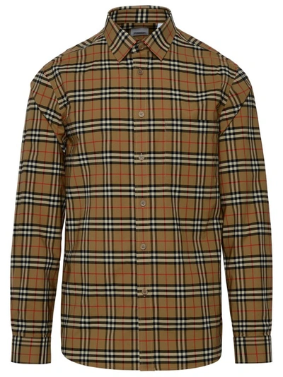 Burberry Slim Fit Shirt With Oversize Check Pattern In Beige