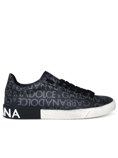 Dolce & Gabbana Black Leather Portofino Sneakers In Gray