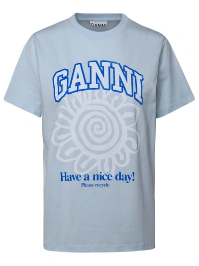 Ganni Basic Flower Print Cotton T-shirt In White