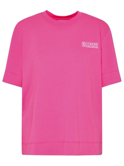 Ganni Fuchsia Cotton T-shirt In Pink