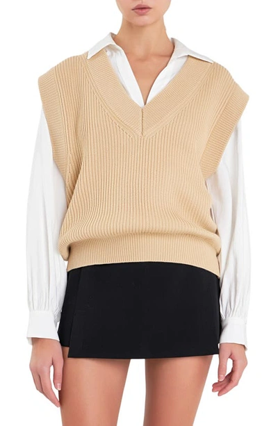 English Factory Throw On Sweater Vest In Beige