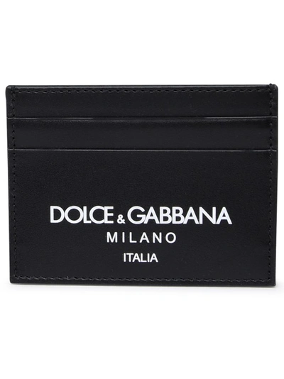 Dolce & Gabbana Calf Leather Cardholder With White Logo In Black