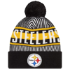 NEW ERA YOUTH NEW ERA BLACK PITTSBURGH STEELERS STRIPED  CUFFED KNIT HAT WITH POM