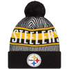 New Era Youth Boys  Black Pittsburgh Steelers Striped Cuffed Knit Hat With Pom In Black