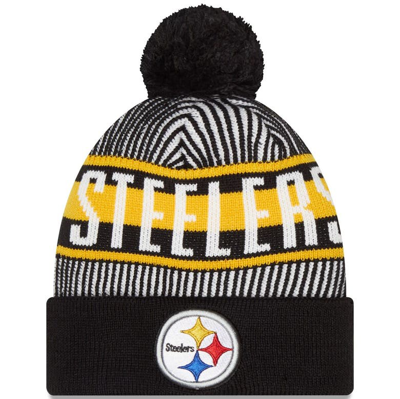 New Era Kids' Youth  Black Pittsburgh Steelers Striped  Cuffed Knit Hat With Pom