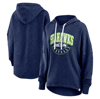 FANATICS FANATICS BRANDED NAVY SEATTLE SEAHAWKS LIGHTEWIGHT MODEST CROP LOUNGE HELMET ARCH PULLOVER HOODIE