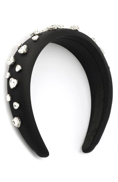 Kate Spade Crystal Embellished Silk Headband In Black