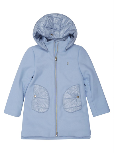 Herno Kids Panelled Hooded Coat In Blue