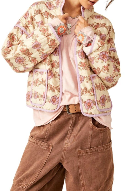 Free People Chloe Floral-print Quilted Cotton Jacket In Tea Combo