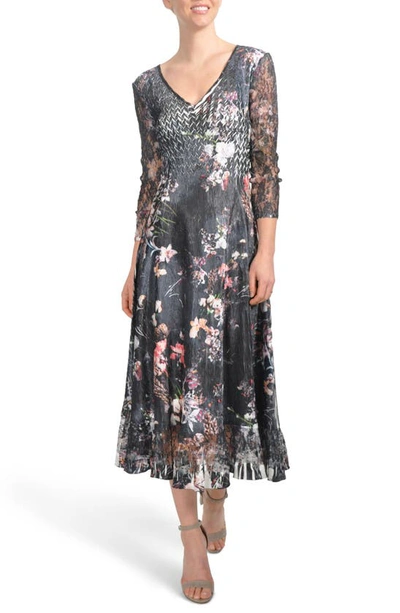 Komarov Floral A-line Midi Dress In Midnight Fleur