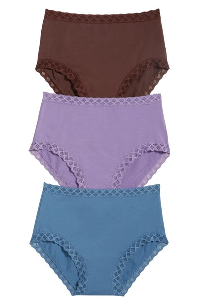 Natori 3-pack Cotton Full Briefs In Blue/ Purple/ Java