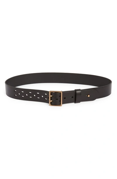 Allsaints Collar Stud Leather Belt In Black / Warm Brass