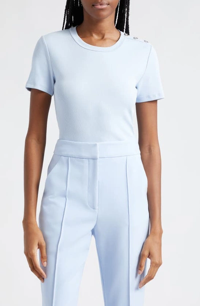 Veronica Beard Draya Rib Stretch Cotton Top In Ice Blue