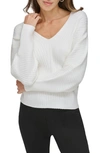 Dkny Rib V-neck Sweater In Ivory/ Ivory