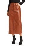Wayf Roberta Croc Embossed Faux Leather Midi Skirt In Brown